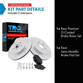 TRQ Rear Brake Pad and Rotor Set Semi Metallic G Coated Rotors Compatible with 2013-2019 Ford Explorer Flex Police Interceptor Utility Taurus Lincoln MKT