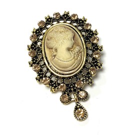 Vintage Retro Style Victorian Lady Cameo Brooch Bag Pin Charm - Bronze