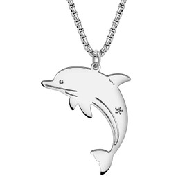 DALANE Stainless Steel Cute Shark Necklace 18K Gold Plated Pendant Dolphin Crab Turtle Jewelry Ocean Animals Gifts for Women Charms (Silver Plated Dolphin)
