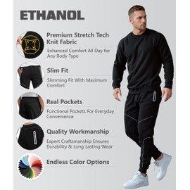 ETHANOL Mens Super Comfy Stretch Tech Knit Sweatpants Jogger with Mesh Panel Heatseal Zipper AKPL44783RSK BLKR Black L