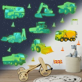 TOARTI Pack of 26 Transporte Car Wall Stickers, Wall Stickers for Children's Room, Boy, Cartoon Vehicles, Luminous Wall Stickers, Tractor Digger Luminous Stickers for Boys, Girls, Bedroom, Baby Room,