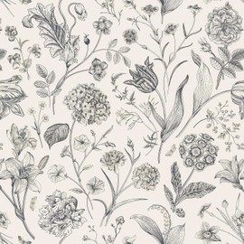 Black and Beige Peel and Stick Wallpaper Botanical Contact Paper 16.9inch x 118.1inch Floral Wall Paper Peel and Stick for Bathroom Bedroom Removable Self Adhesive Wallpaper Decor Vinyl