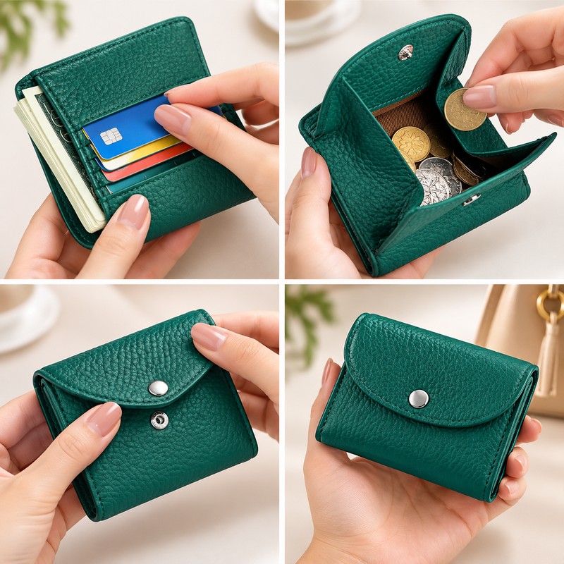 Women's Genuine Cowhide Leather Mini Wallet with RFID Protection –