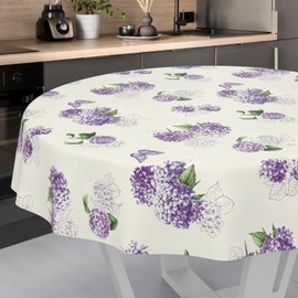 ANRO Oilcloth tablecloth, wax tablecloth, washable garden tablecloth, round, oval, square, round, 140 cm, cut edge, lilac, flowers