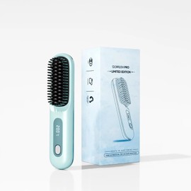 Go Brush Pro 2025, Portable Straightener Brushs for Travel, with LCD Temperature Display, Fast Heating Cordless Mini Hair Brushs (Blue)