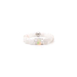 Liberty Angels - Gemstone / Natural Stone Pearl Rings with 925 Silver Beads and Genuine Opal - Rings with Certificate, opal