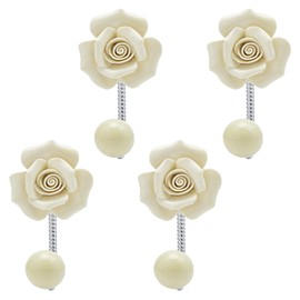 MOROBOR White Flower Ceramic Wall Coat Hook，4pcs 3D Rose-Shaped Chrome Decorative Robe Hook Decorative Flower Wall Mounted Hooks for Hanging Scarf, Bag, Towel, Hat