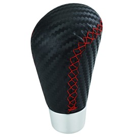 Temzzer Car Gear Shifter Knob PU Leather Lever Handle for Most Manual Automotive Vehicles (Red Stitches)