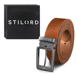 STILORD Leather Belt Brown Men's Business or Jeans Men's Belt Made of Genuine Buffalo Leather Universal Can Be Shortened Genuine Leather Veneto - Brown, Buckle Antique - Silver I V, One size fits all