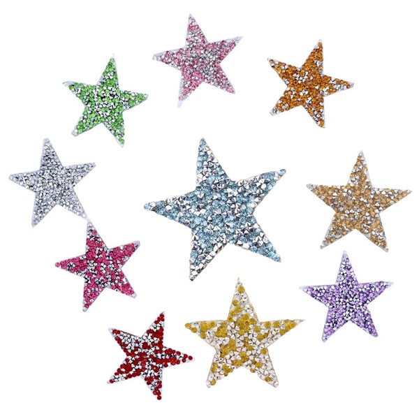 AAED Pack of 10 Iron-On Patches, Trousers Patches, Iron on Patches with Star Design, for Clothes Decoration
