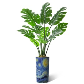 Artificial Tree in Modern Starry Night Planter, Fake Monstera Silk Tree for Indoor and Outdoor Home Decoration - 65" Overall Tall (Plant Pot Plus Tree)