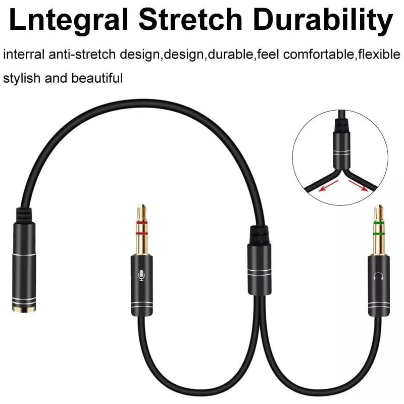Headphone Mic Splitter 3.5mm Jack Audio Mic Braided Adapter Aux