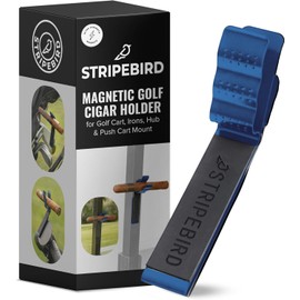 Stripebird Magnetic Golf Cigar Holder - Durable Aluminum Alloy with Neodymium Magnets - Magnetically Attached to Golf Cart, Irons, Push Cart & Hub Mount - Easy Clamp Design & Cigar Clip - Blue