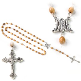Silver Miraculous Medal Catholic Wooden Rosary for Men & Women, Holy Land Olive Wood Beads from Israel with INRI Crucifix Cross Pendant, Confirmation & Communion Rosaries for Men & Women