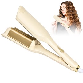 Waver Curling Iron Hair Crimper-GREEN BREATH 36mm Beach Waves Curling Wand, Curly Hair Iron, Fluffy Curl Textured Curling Iron,Lonic Deep Waver Hair Curler Tool, Dual Voltage,Anti-Scald, LED Display
