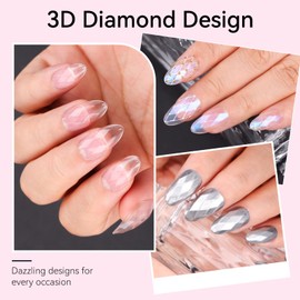 Makartt Almond Nail Tips, 3D Diamond-Shaped Glossy Short almond Soft Gel Nail Extensions, 120pcs Full Cover Fake Clear Press-On Nails, 12 Sizes Natural Lattice Acrylic Nail Tips for DIY Nail Art