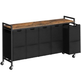 HOOBRO Laundry Sorter 5 Sections, Laundry Hamper, Laundry Basket with Wheels, 5 × 10.5 Gallon (39.8L), Rolling Cart, Pull-Out and Removable Oxford Fabric Laundry Bags, Rustic Brown and Black BF07XY01