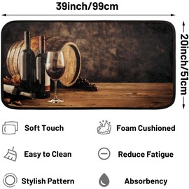 Red Wine Wooden Table Kitchen Rugs Non Slip Absorbent Kitchen Mat Washable Rug 39 x 20 Inch Suitable for Entrance Bedroom Living Room Dining Room Kitchen