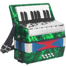 AKLOT 17 Key Piano Accordion, Lightweight Kids Accordion, Celluloid Accordions Brighter and Pure Tone than Plastic, Durable Metal Cover with Straps, Manual for Children, Beginners Acordeón (Green)