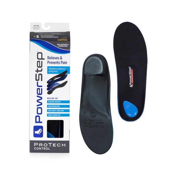 Powerstep ProTech Control Full Length Orthotic Insoles - Orthotics for Overpronation, Flat Feet and Heel Pain - Medical Grade Shoe Inserts with Maximum Cushioning for Arch Support (M 12-13)