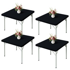 Wolkemer 4 Pack Black Fitted Tablecloth 34x34 Inch Square Elastic Edges Table Cloth, Spandex Stretch Table Cover with Machine Washable Fabric for Wedding Party Picnic Dining Indoor Outdoor