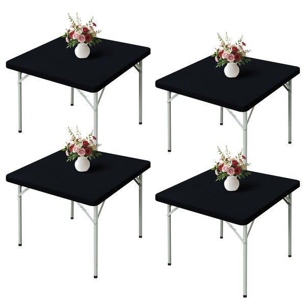 Wolkemer 4 Pack Black Fitted Tablecloth 34x34 Inch Square Elastic