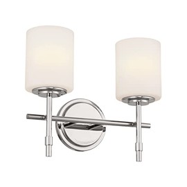 Kichler Ali 2 Light Bathroom Vanity Light in Polished Nickel with Satin Etched Glass Shades for use in Bathrooms and Powder Rooms, 52141PN