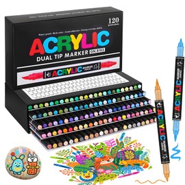120 Colors Dual Tip Acrylic Paint Pens, 0.5-5MM Brush Tip & 1 MM Fine Tip Acrylic Paint Markers for Stone, Glass, Canvas, Rocks, Wood & More – Vibrant paint Markers and PAINT PENS for Crafting & DIY
