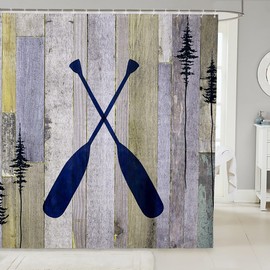 Lake House Decor Shower Curtain, Rustic Farmhouse Old Barn Door Bathroom Shower Curtain Sets, Blue Lake Paddle Decor Waterproof Bathroom Curtains, Vintage Cabin Lodge Bath Curtain, 72"Wx72"L