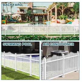 ECOOPTS 36" H x 84" W Vinyl Picket Fence Panels White Decorative Fence for Garden Patio Yard Pool Walkways (34 Pickets, Scallop)