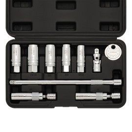 CASOMAN 10PCS 3/8"Drive Magnetic Spark Plug Socket Set, 6PT&12PT, Include Extension Bar, Universal Joint & Spark Plug Gapper, CR-V Steel