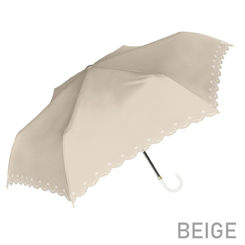 Nakatani Natural Basic Folding Umbrella, UV Flower Heat Cut, Beige,