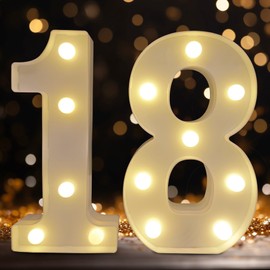 DyingSwan Led Light Up Numbers, 18th Birthday Decorations, Marquee Numbers Lights, Battery Powered Light Up Sign for Sweet 18 Decor Party (White)