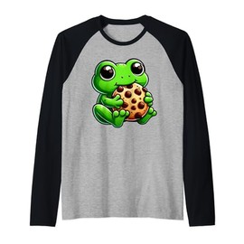 Frog Eating Chocolate Chip Cookie Frog Food Lover Funny Frog Raglan Baseball Tee
