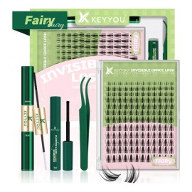 Kit de Extensiones de Pestañas Raíces Invisibles Keyyou Fairy Espesor 0.07 Mm Largo 1.6 Cm Tipo de Curvatura C