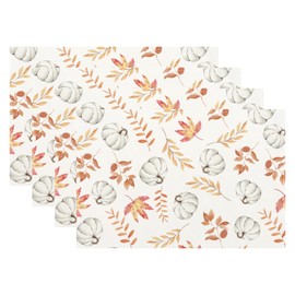 Pumpkin Maple Leaf Fall Placemats 12x18 Set for 4, Seasonal Autumn Thanksgiving Decorative Table Mat for Home Party Outdoor Dining