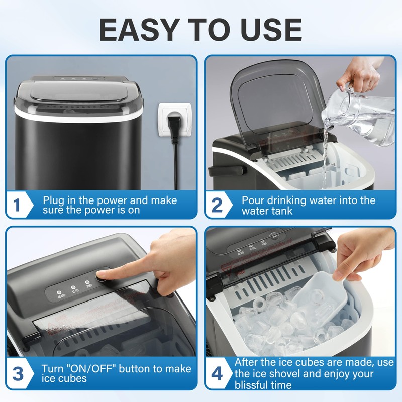Simple Deluxe Ice Maker for Countertop, Self-Cleaning, Portable Ice Machine