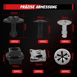 OTUAYAUTO Pack of 100 Mounting Clips Repair Kit, 6 Types of Universal Car Clip Set Nylon Metal Bumper Body Engine Protection Underbody Bonnet Insulation Screw Radiator Cover Clips