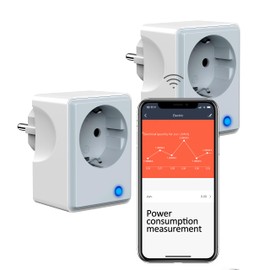UCOMEN 16A Stromzähler Steckdose Wlan, Smarte Steckdose mit den Stromverbrauch,Fernsteuerung und Sprachsteuerung, Funktionieren mit Alexa, Google Home，Grau und weiß,Smart Life APP,2 pack