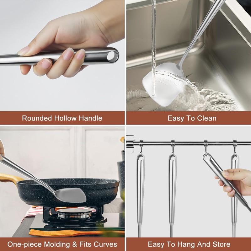 304 Stainless Steel Cooking Utensils Set, 10pcs Long Metal Kitchen