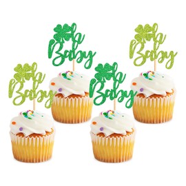 Keaziu 24 Pack Oh Baby St. Patrick's Day Cupcake Toppers Lucky Four Leaf Shamrock Hat Cupcake Picks For Irish Festival Baby Shower Birthday Party Supplies Decoration