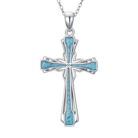 SIMONLY Turquoise Cross Necklace for Women 925 Sterling Silver Cross Pendant Necklace Western Turquoise Jewelry Religious Gifts