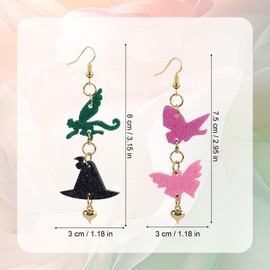 Mikovivi 2 Pairs Witch Musical Earrings for Women, Flying Monkey Witch Hat Butterfly Earrings Set Merch Jewelry Accessories for Musical Party