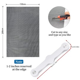 Fliegengitter Meterware 150x200cm, Katzensicheres Fiberglas Fliegengitter Grau, Zuschneidbares Insektenschutzgitter für Fenster, Balkontüren Dachfenster
