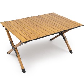 Whitsunday Folding Camping Table Aluminum Portable Roll-Up Picnic Table 4-6 Person for BBQ Backyard Patio Party Wood Grain 34.6 * 23.6 * 17.3