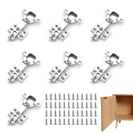 Pack of 8 Hinges for Cabinet Doors, Soft Close, Cabinet Hinges with Hydraulic Spring, Concealed Hinge Corner Stop with 48 Screws