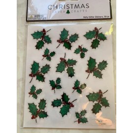 Unbranded CHRISTMAS PAPER CRAFTS STICKERS HOLLY GLITTER STICKERS 30 PCS 2-SHEETS
