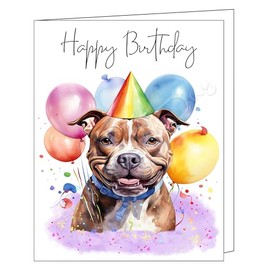 Doggie of the Day Happy Birthday Greeting Cards Staffordshire Bull Terrier - Cute Note Cards for Dog Lovers - Blank Inside Envelope Included, GCHB00287 10 Greeting Cards