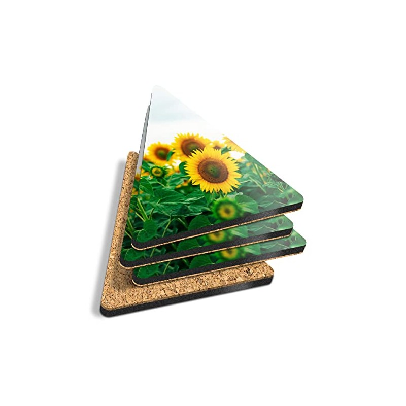 4 x Triangle Coasters - Sunflower Field Flowers Summer Cork