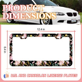 LIN KANG 2Pcs Vintage Roses License Plate Frame Retro Flowers Novelty Romantic License Plate Holder Universal Aluminum Metal Rust-Proof Waterproof Car Decorative Tag Frames for Standard US 12x6 Inch